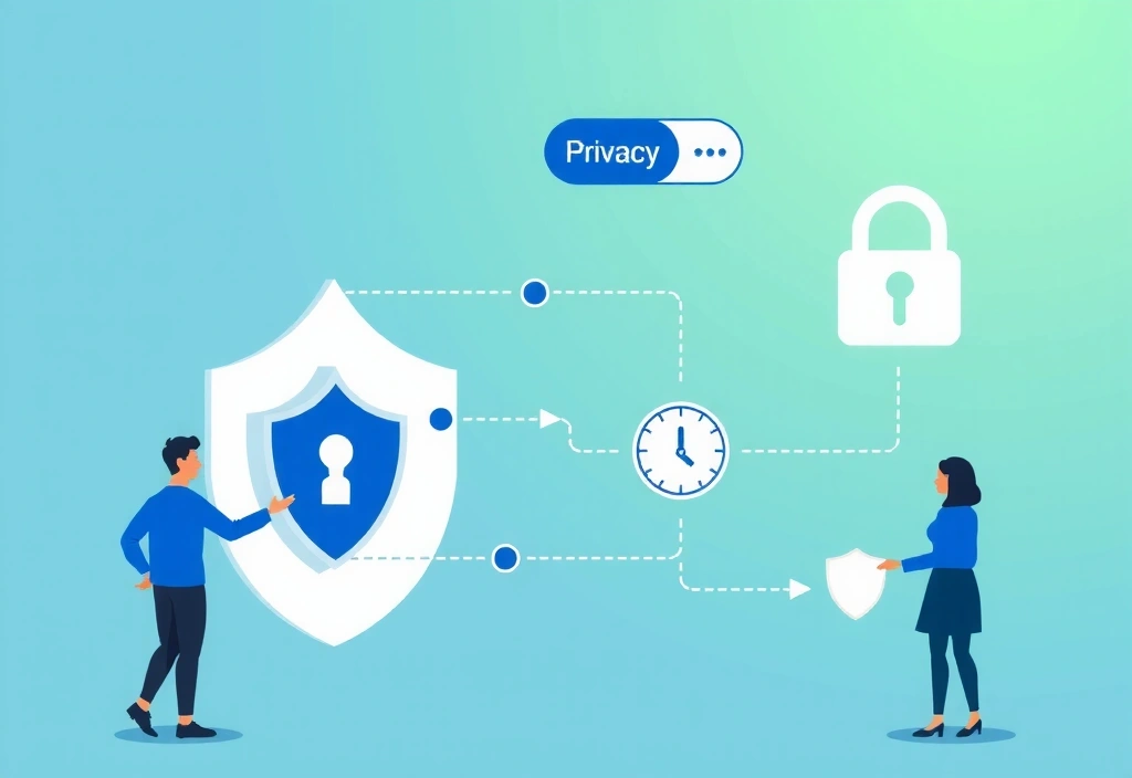 Privacy and security illustration showing data protection and user control