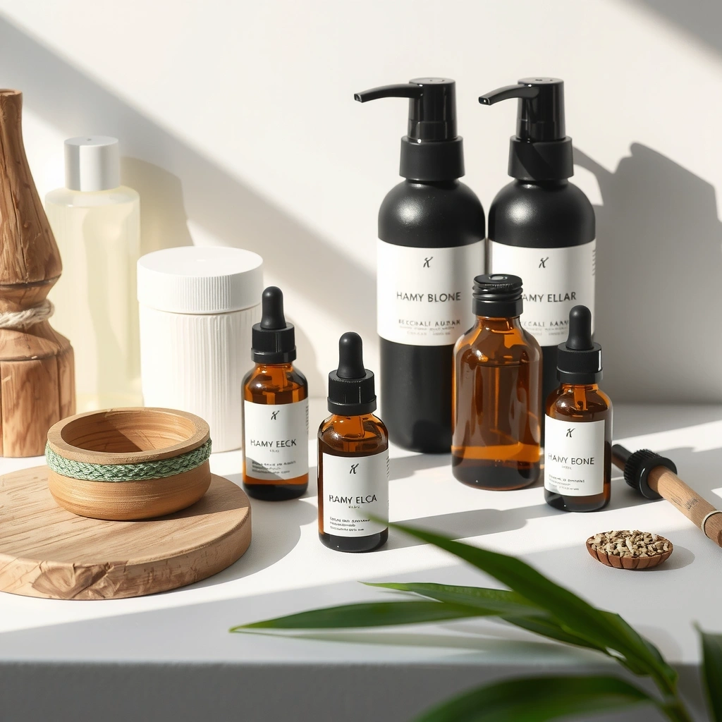 Premium natural wellness products arranged elegantly